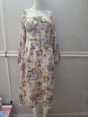 SHEIN Lavender & Cream Floral Off-Shoulder Maxi Dress